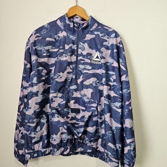 NWT REEBOK CAMO BLUE INDIGO HALF ZIP WINDBREAKER SIZE XL WOMENS - Picture 1 of 14